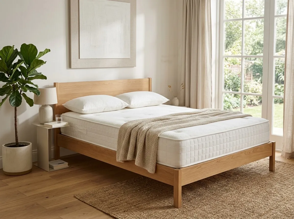 A Serta-style mattress in a bright modern bedroom